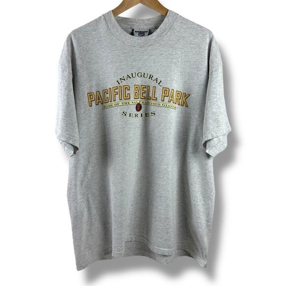 Y2K Lee XL Dodgers VS. Giants Inagural Series Game Tee Shirt Gray 2000s Baseball - Picture 1 of 7